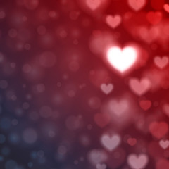 Fototapeta premium Hearts defocused lights and glowing bokeh shapes color background valentines day card or banner