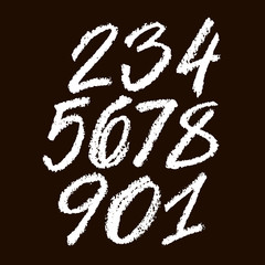 set of calligraphic pastel or chalk numbers. ABC for your design, pastel lettering on a black background