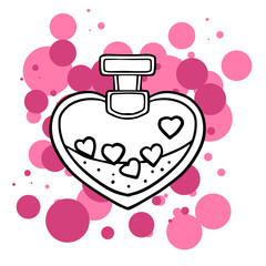  Doodle sketch bottle with hearts. Cartoon illustration for Valentine's Day 