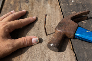 bent nail, hammer and thumb injury