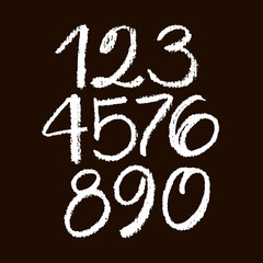 set of calligraphic pastel or chalk numbers. ABC for your design, pastel lettering on a black background