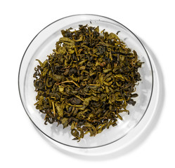 Green tea top view on white background