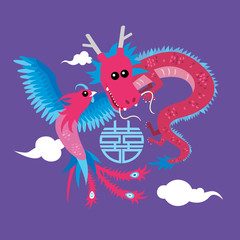 Cute dragon and phoenix illustration