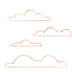 Symbol of  clouds in golden lines drawn by hand. Raster illustration on a white background.