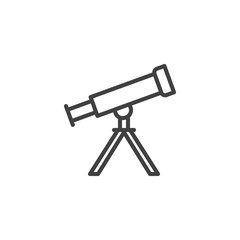 Telescope on tripod line icon. linear style sign for mobile concept and web design. Astro telescope outline vector icon. Symbol, logo illustration. Vector graphics