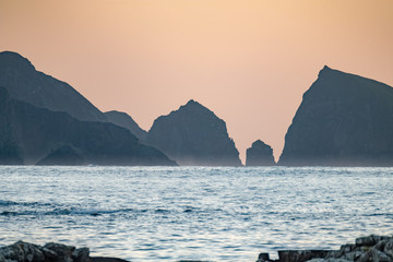 The rocks at the coastline between Rosbeg and Glencolumbkille after the storm Atiyah on Dezember 08 2019 in County Donegal - Ireland