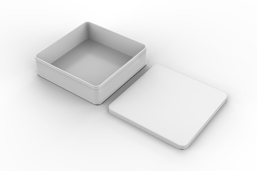 Blank tin container for branding and design. 3d render illustration.