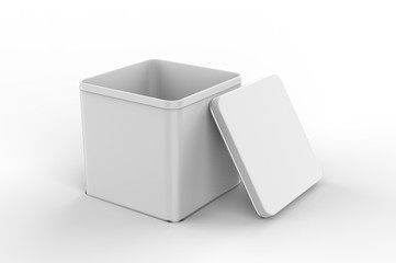 Blank tin container for branding and design. 3d render illustration.