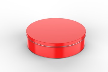 Blank round tin container for branding and design. 3d render illustration.