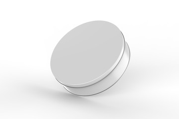 Blank round tin container for branding and design. 3d render illustration.
