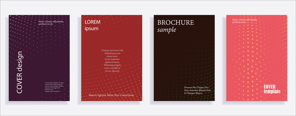 Minimalistic cover design templates. Set of layouts for covers, books, albums, notebooks, reports, magazines. Line dot halftone gradient effect, flat modern abstract design. Geometric mock-up texture