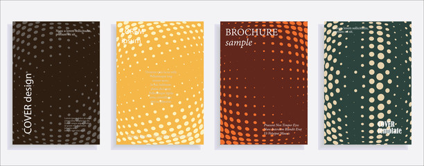 Minimalistic cover design templates. Set of layouts for covers, books, albums, notebooks, reports, magazines. Line dot halftone gradient effect, flat modern abstract design. Geometric mock-up texture