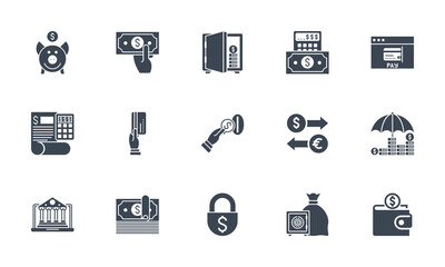Banking icons set. Related vector glyph icons.