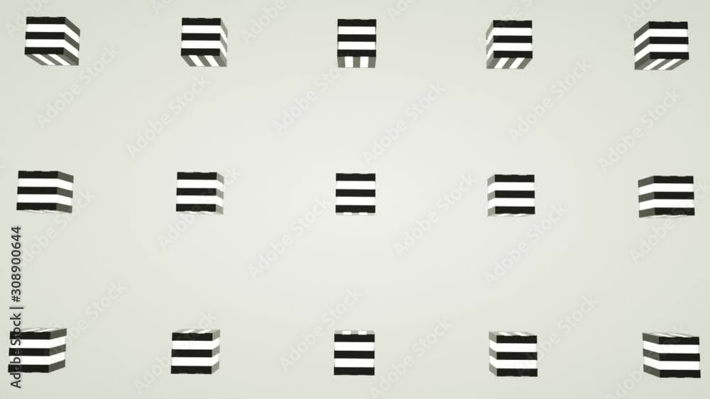 Aufkleber black and white striped cubes rotate around an axis. animated abstract background. 3d render