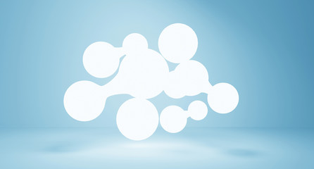 Abstract luminous shape flying in the interior. Spheres. Abstract background. 3D rendering.