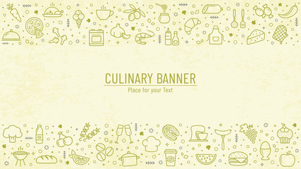 Cooking banner with line icons and copy space. Vector.