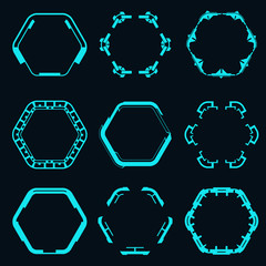 Set of futuristic hexagons for hud interface.