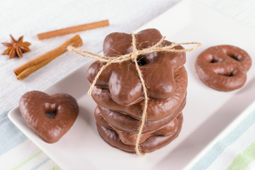 traditional german christmas chocolate gingerbread lebkuchen on the plate