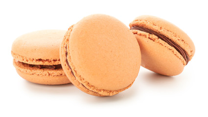 Tasty macarons on white background