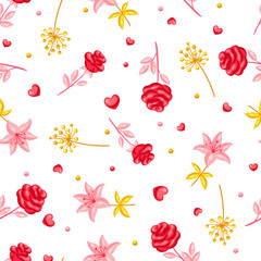 Seamless pattern with romantic flowers. Valentine Day background.