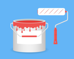 Paint Bucket and Paint Roller Illustration Vector