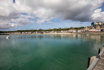 Obraz premium Cancale, fishing port and famous oysters production town located at the western end of the bay of Mont Saint-Michel on the Emerald Coast, Brittany, France