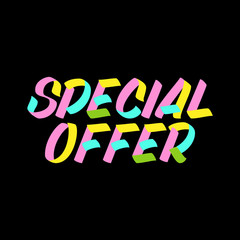 Special Offer brush sign lettering on black background. Sale design templates for greeting cards, overlays, posters