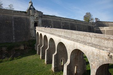 entrance stone bridge medieval city of Blaye in Europe France