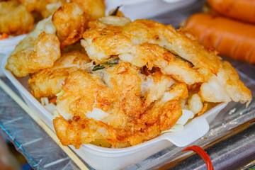 Fried squid at market street food.