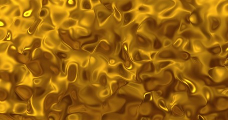 Golden wave liquid background. Glamour satin lava texture 3D rendering