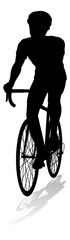 Bicyclist riding their bike and wearing a safety helmet in silhouette