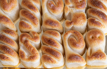 Close up of Spanish marzipan sweets for texture or background.