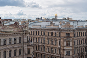 Obraz premium View of St. Petersburg. Beautiful landscape from roof in cloudy weather. 