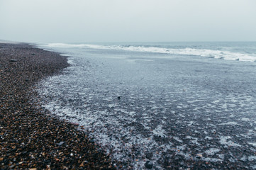 Hazy foggy shoreline