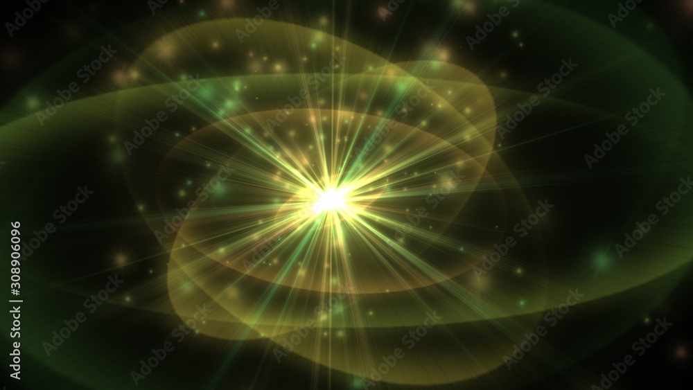 Poster abstract space background with circles and light rays.