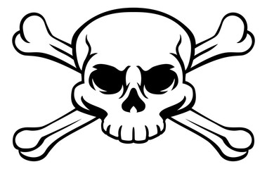 A skull and crossbones or cross bones jolly roger pirate or poison warning sign