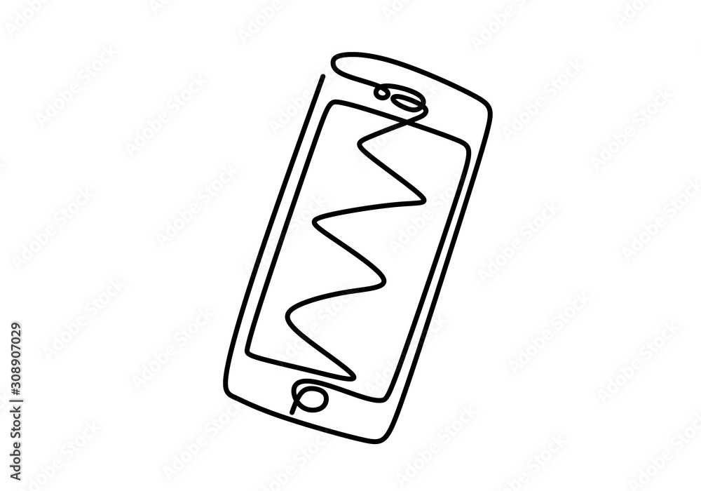 Poster continuous one line drawing of phone or smartphone. vector technology objects.