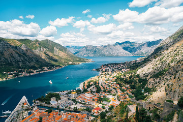 Fototapeta na wymiar Bay of Kotor town panorama view in Montenegro