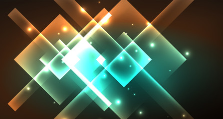 Shiny neon design square shape abstract background. Retro vector abstract design banner template