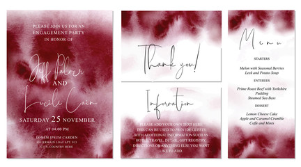 Burgundy wedding set with abstract watercolor background