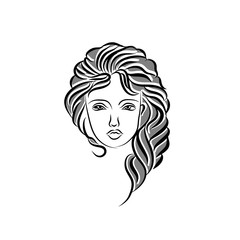 Vector symbols and logo designs idea with women portrait silhouettes. Elegant and classy graphics for spa, wellness, beauty salons and hair studios