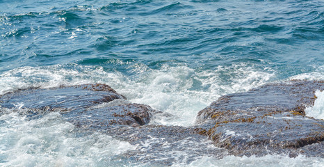 Roman ruins on the Mediterranean Sea at Caesarea National Park in Israel.
