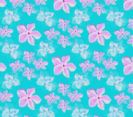 pink flowers seamless pattern blue background