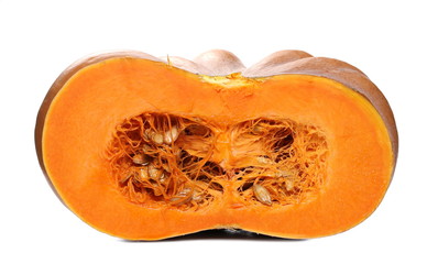 Sliced, cut muscat squash isolated on white background