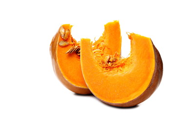 Sliced, cut muscat squash isolated on white background