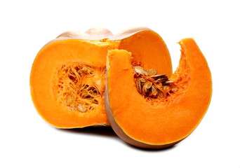 Sliced, cut muscat squash isolated on white background