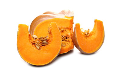 Sliced, cut muscat squash isolated on white background