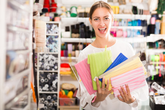 Delighted Woman With Ribbons