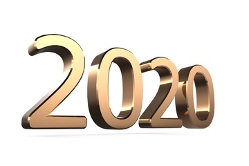 Gold numbers of New Year 2020 with shadow. 3d render