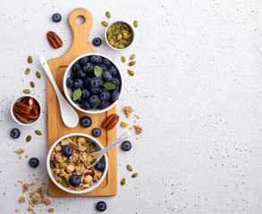 Granola served with blueberries